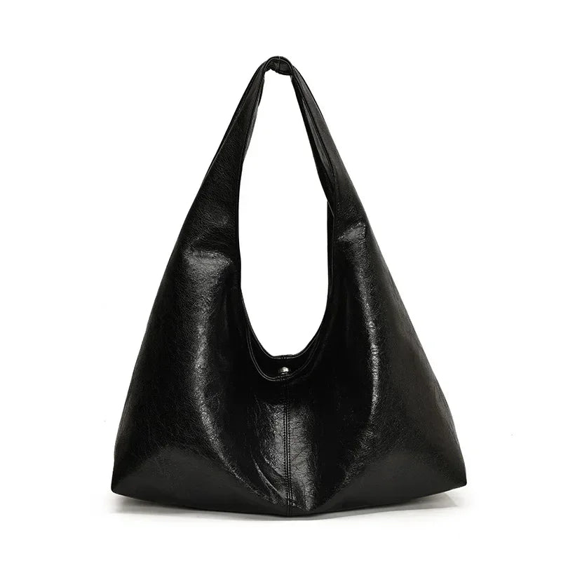 Big Black Shoulder Bags for Women Large Hobo Shopper Bag Solid Color Quality Soft Leather Crossbody Handbag Lady Travel Tote Bag