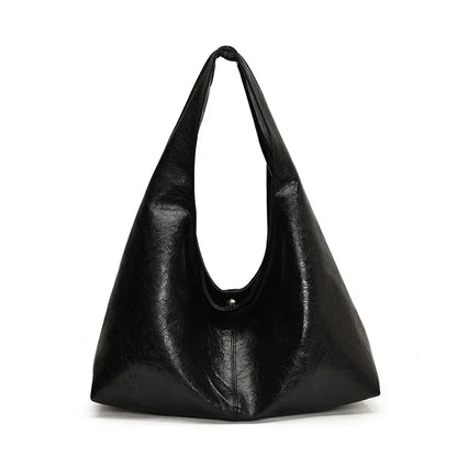 Big Black Shoulder Bags for Women Large Hobo Shopper Bag Solid Color Quality Soft Leather Crossbody Handbag Lady Travel Tote Bag