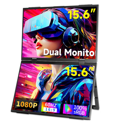 HGFRTEE 15.6 Inch Dual Portable Monitor for Laptop Screen Extender Stackable Foldable 315° Folding Stacked Triple Display