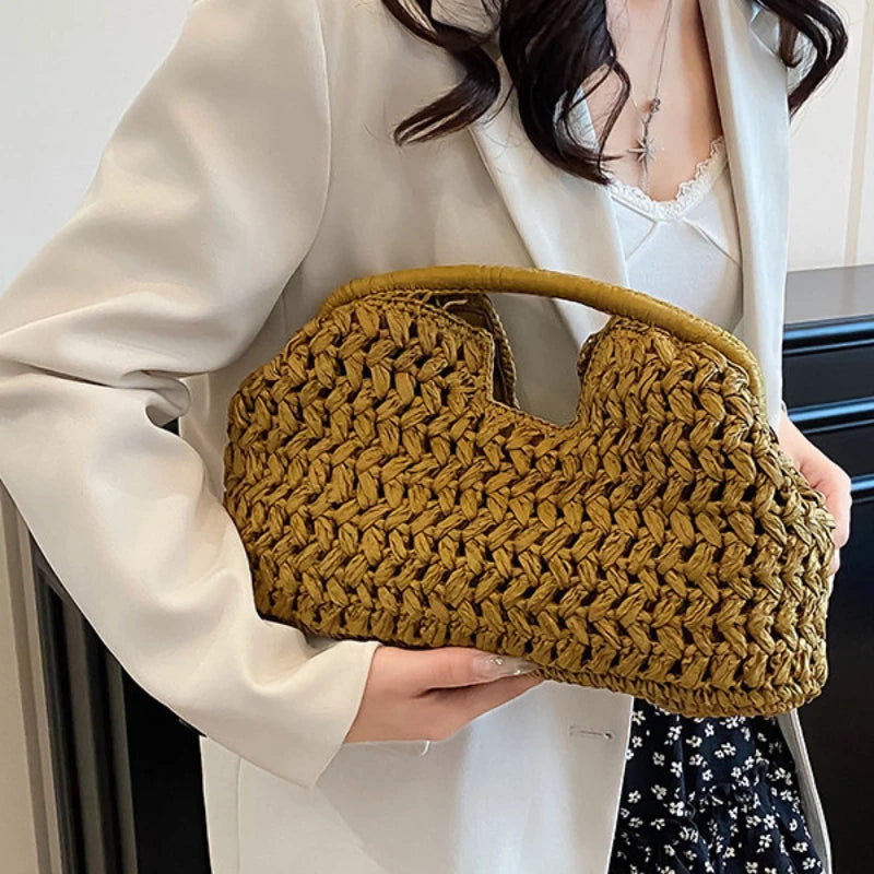 New Summer Beach Bag for Women Clutch Bag Luxury Designer Straw Bags Tote Handbag Fashion Woven Rattan Bags Female Travel Purse