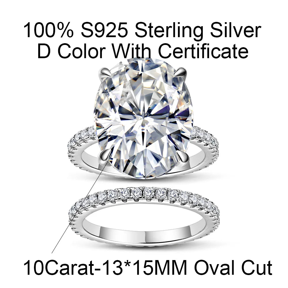 COSYA 10CT 13*15mm Oval Cut Moissanite Ring Set 100% 925 Silver D Color VVS Lab Diamond Wedding Band Luxury Fine Jewelry Gift