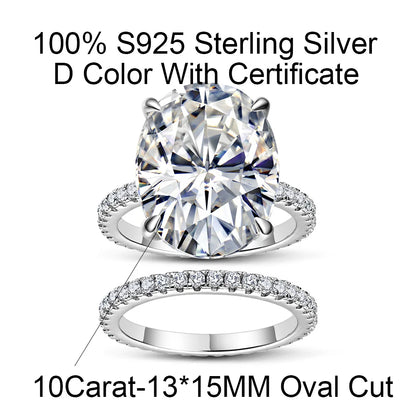 COSYA 10CT 13*15mm Oval Cut Moissanite Ring Set 100% 925 Silver D Color VVS Lab Diamond Wedding Band Luxury Fine Jewelry Gift