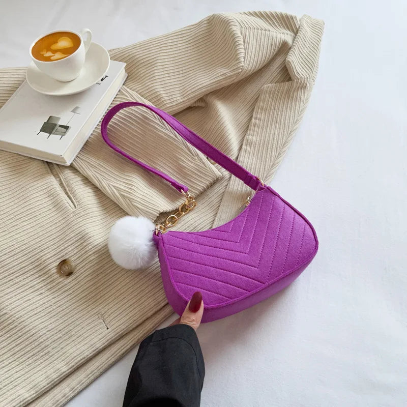 Mini Shoulder Bags for Women Fashion Felt Women's Bag Design Advanced Underarm Handbags Beautiful Purses Crescent SaddleBag 2025