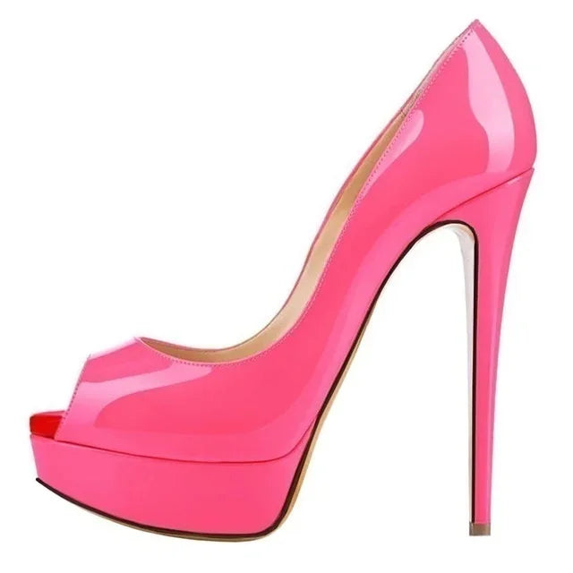 Women Pumps Sexy Platform Peep Toe 14cm Extremely High Heels Woman  Patent Leather Nighclub Red Wedding Shoes Gradient Stiletto