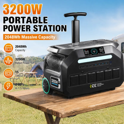 IEE 3200W Solar Generator P3200, 2048Wh Portable Power Station, LiFePO4 Battery, 0-80% in 45 Minutes Charging, APP, 16 Ports, Portable Power Station for Camping/Motorhomes/Emergency Power