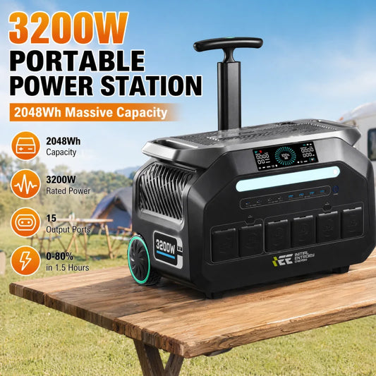 IEE 3200W Solar Generator P3200, 2048Wh Portable Power Station, LiFePO4 Battery, 0-80% in 45 Minutes Charging, APP, 16 Ports, Portable Power Station for Camping/Motorhomes/Emergency Power