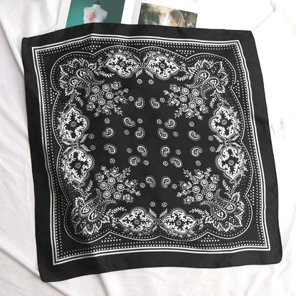 Versatile Women Professional Neck Scarf 70cm Black Paisley Printed Hip Hop Bandana Square Scarf Headwear Hairwrap