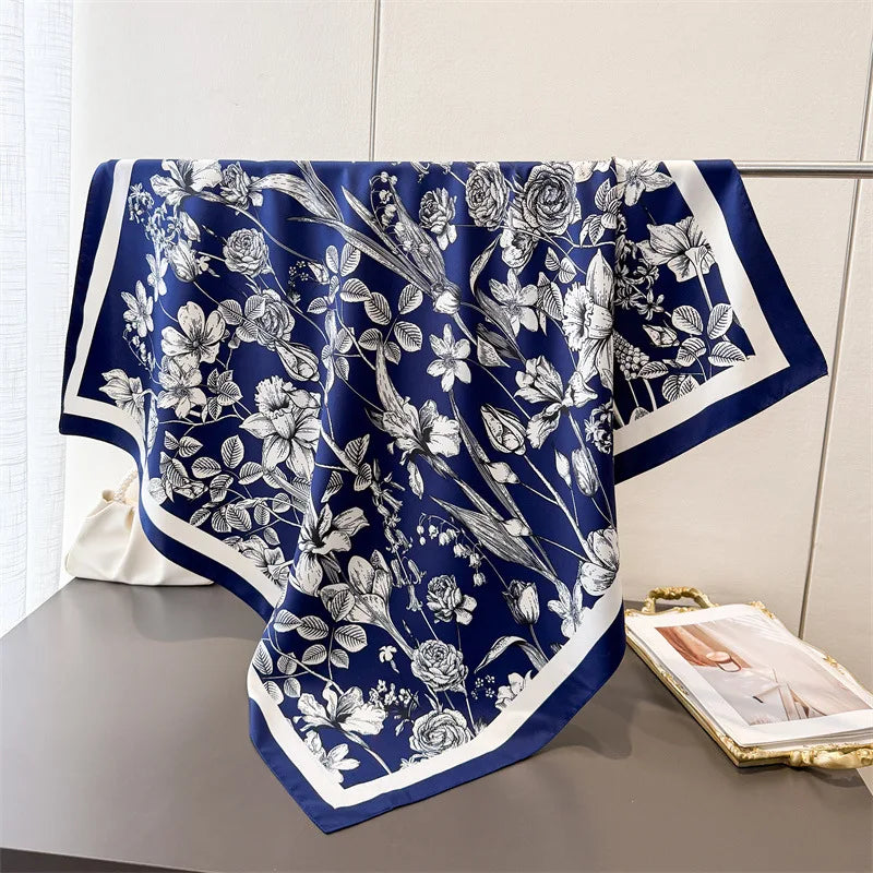 2026 Luxury Brand Square Scarf Design Shawl Wrap 90cm Print Twill Silk Women Hijab Female Foulard Headband Bandana