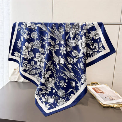 2026 Luxury Brand Square Scarf Design Shawl Wrap 90cm Print Twill Silk Women Hijab Female Foulard Headband Bandana