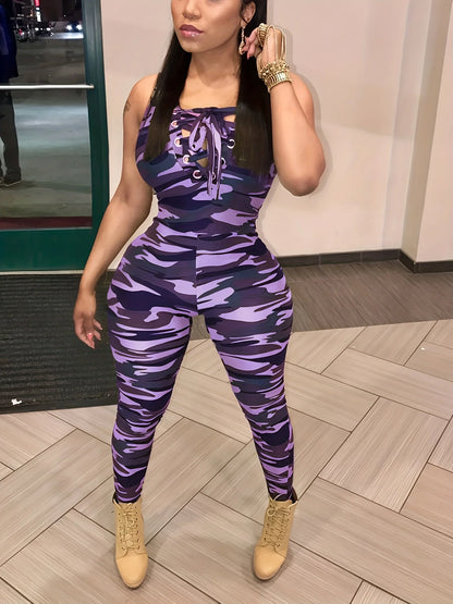Women Overalls 2024 Bodysuit Print Bandage Womens Jumpsuits New Fashion Sexy Rompers Pants Sleeveless One Piece Casual Bodysuit