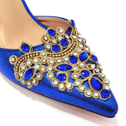 Exquisite 2024 Elegant Woman High Heels Peep Toe Shandals with Rhinestone Italian Design Shoes and Bags Set for Party