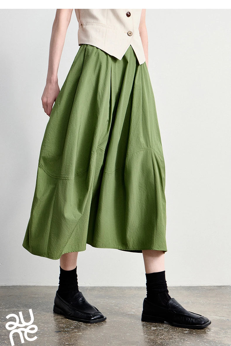 TOYOUTH Women's A-Line Bud Skirt 2026 Summer New Split Detail Retro Puff Midi Skirt, Lightweight Outdoor Wear