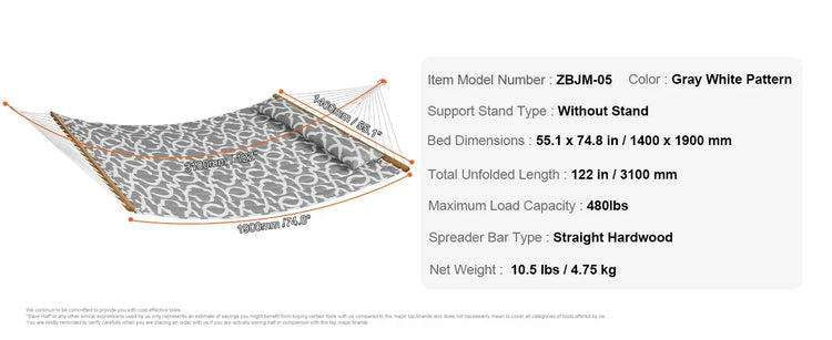 SucceBuy Two Person Hammock with Stand Included Double Hammock with Curved Spreader Bar and Detachable Pillow and Portable Bag