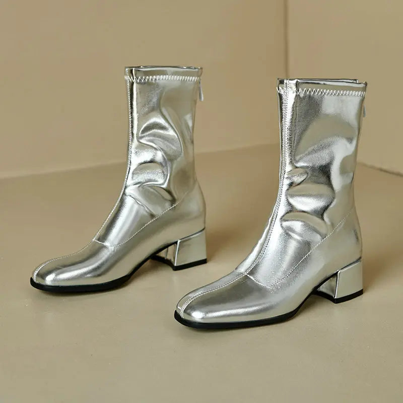 Black Thick Heel Short Boots For Women 4.5CM Fashion Back Zipper Autumn Winter Woman Shoes Square Toe Leisure Daily Ankle Boots