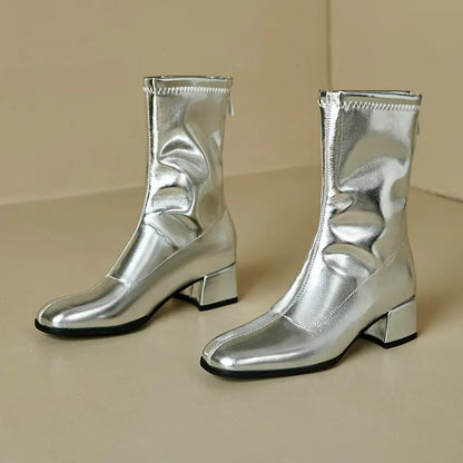 Black Thick Heel Short Boots For Women 4.5CM Fashion Back Zipper Autumn Winter Woman Shoes Square Toe Leisure Daily Ankle Boots