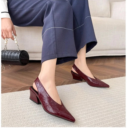 Sandals Luxury Brand Sexy Dress Shoes Elegant Chunky High Heeeled Pumps Sexy Pointed Toe Evening Shoes Women Shoes V Cut Shoes