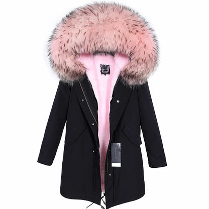 Maomaokong 2026 New Natural Fur Lining Real Fur Coat Winter Jacket Women Raccoon Fur Collar Warm Thick Parkas Female Clothing