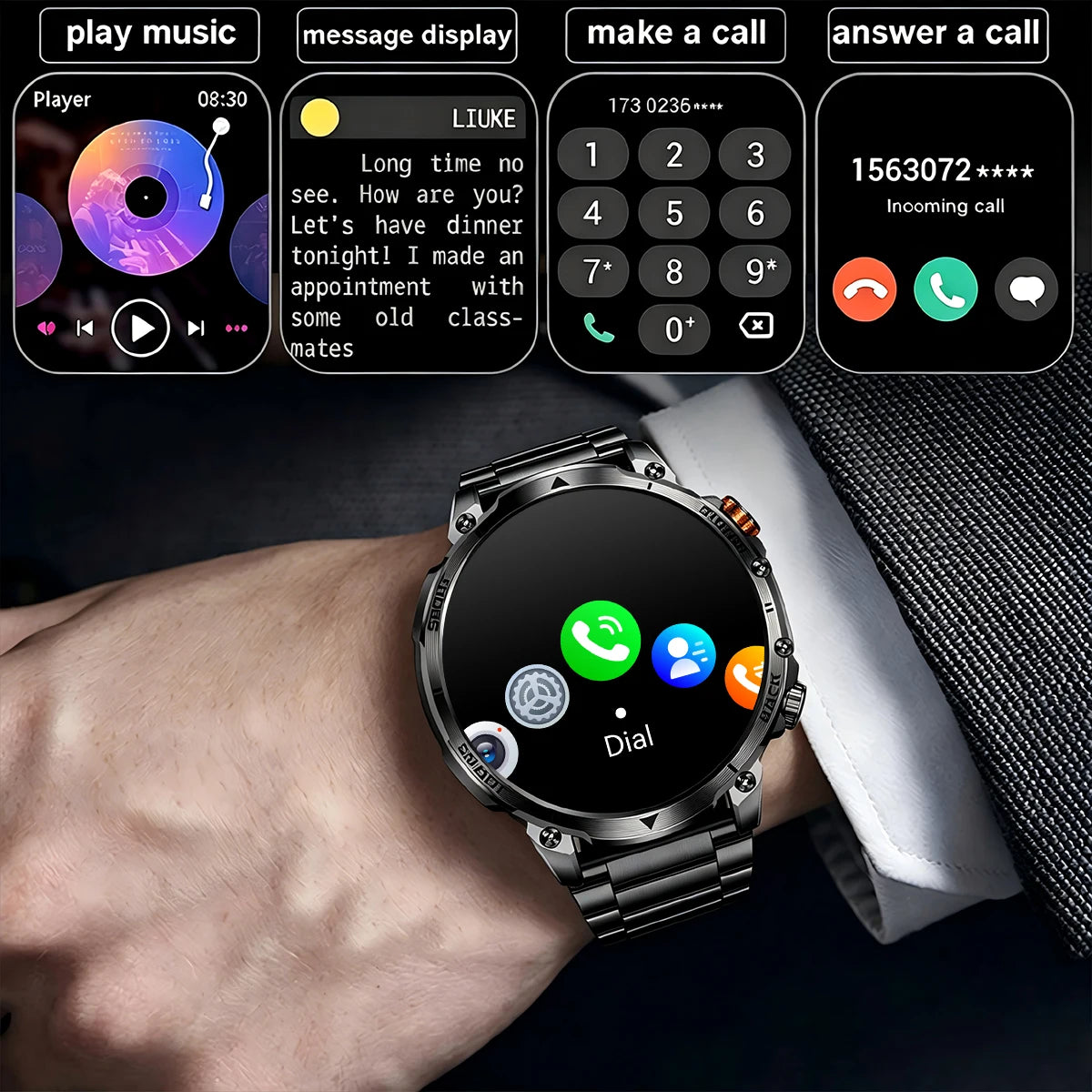 New Military Men's Outdoor Sport Smart Watch 1400mAh Battery BT Call Flashlight IP68 Waterproof 1.7' HD Large Screen Men Watch