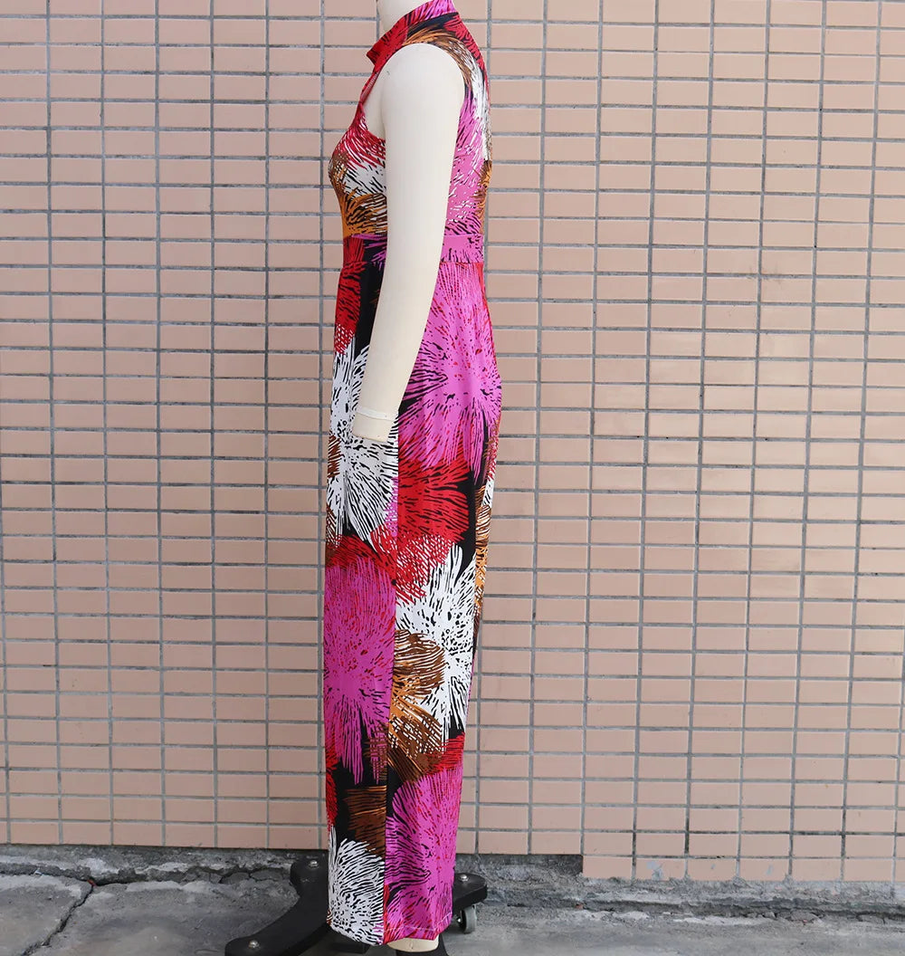Slim Fitting Printed Sleeveless Women's Jumpsuit 2023 Spring New Casual Pants Rompers