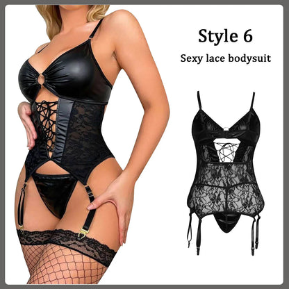 Sexy Women Lingerie Babydoll Underwear PU Leather Dress Erotic Lingerie Sex Costumes Erotic Dress Sex Clothes Dance Clubwear