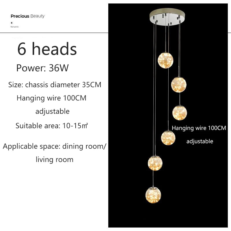 Modern LED Chandelier Glass Ball Dimmable Pendant Lamp for Staircase Living Room Home Decor Suspension Lighting Design Lusters