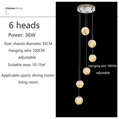 Modern LED Chandelier Glass Ball Dimmable Pendant Lamp for Staircase Living Room Home Decor Suspension Lighting Design Lusters
