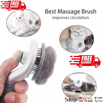Pets Grooming Brush Self-Cleaning Dog &   Cat Hair Remover Deshedding Massage Comb