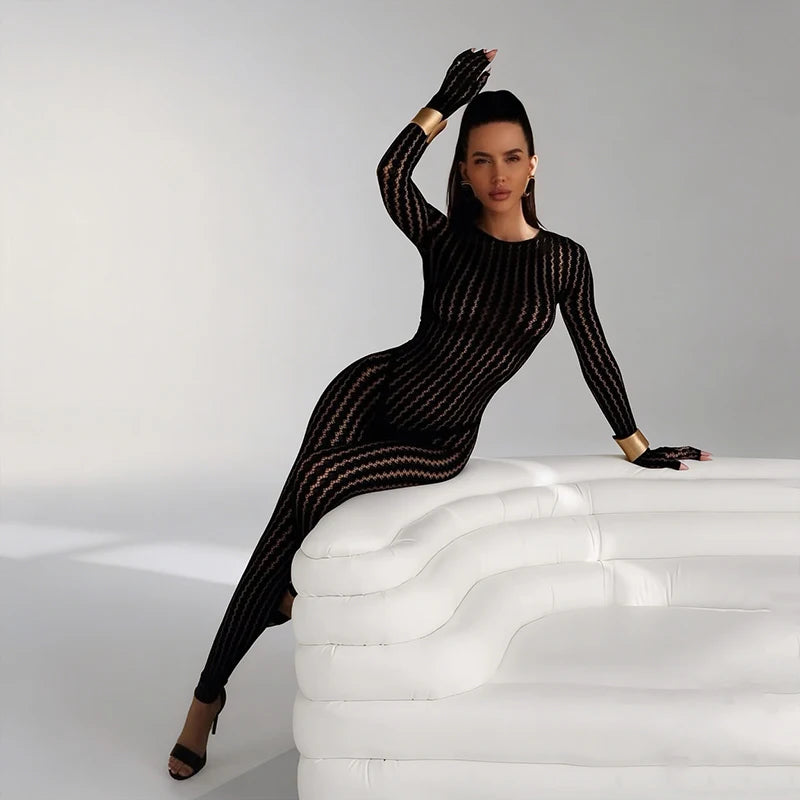 Black Jumpsuits Women Sexy Fishnet See Through Long Rompers 2026 Summer Women Pants Skinny Rompers Jumpsuits Overalls Pantyhose