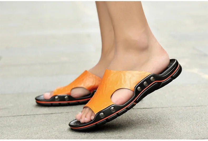 Men Summer Slippers Breathable Luxury Sandals Shoes Beach Classics Leather Mens Slippers Outdoor Flip Flop Indoor Slides Man