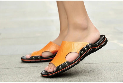 Men Summer Slippers Breathable Luxury Sandals Shoes Beach Classics Leather Mens Slippers Outdoor Flip Flop Indoor Slides Man