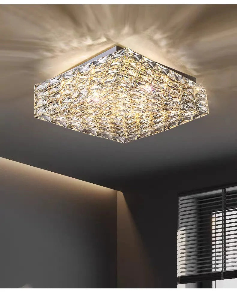 Modern Nordic Luxury Crystal LED Ceiling Light Gold Chrome Flush Mount Lamp for Living Dining Room Bedroom Home Decor Lighting