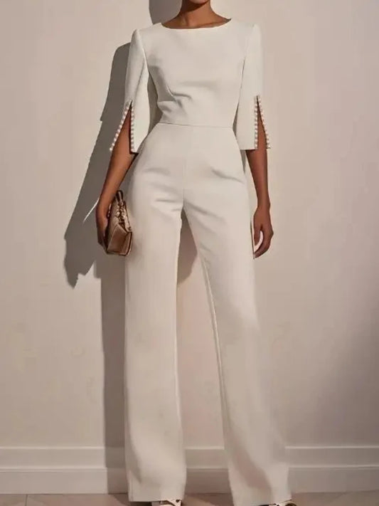 Fashion Hot Selling Spring Summer Solid High Waist Beaded Decor Jumpsuit for Women's Clothing Female Elegant Long Jumpsuits