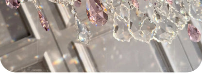 French Romantic Crysatl Candle Chandelier Luxury Glass Pink E14 Pendant Lights Living Room Art Decor Led Lamparas Bedroom Lamp