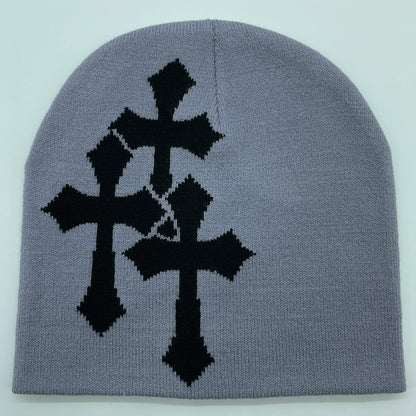 Y2K Crucifix Jacquard Knitted Hat, European And American Popularity Hip Hop Hat, Street Trend Fashion Personality Adult Hat