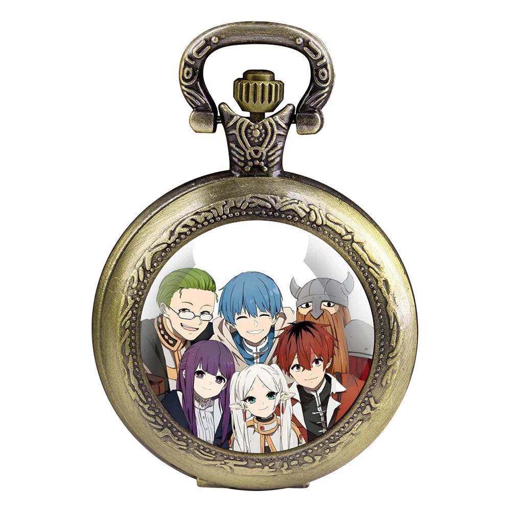 Frieren: Beyond Journey's End Glass Dome Pocket Watch with Chain Woman Pendant Watch Men Necklace Chronograph Gift for Friend