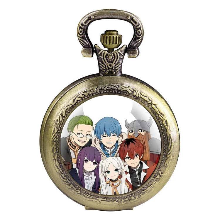 Frieren: Beyond Journey's End Glass Dome Pocket Watch with Chain Woman Pendant Watch Men Necklace Chronograph Gift for Friend