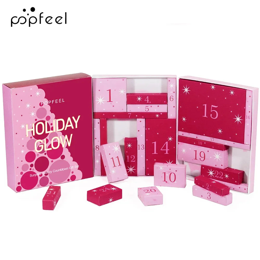Christmas Countdown Makeup Set Lipstick Eye Shadow Cosmetics 24-Piece Holiday Beauty Advent Calendar Gift Box for Women Girls