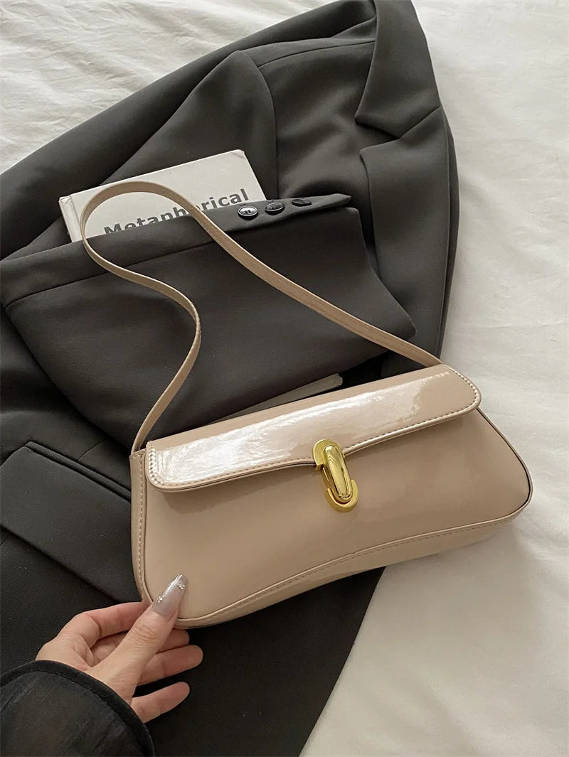 Fashion ladies shiny crossbody bag stylish elegant shoulder bag wine red small underarm bag versatile solid color clutch bag
