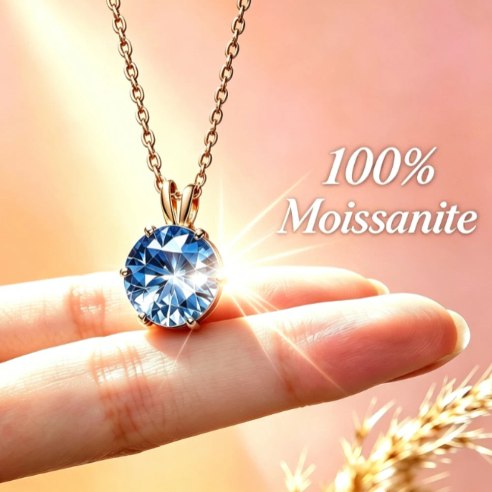 Blue women's moissanite necklace, simple luxury, classic six claw pendant, collarbone chain accessory, hot selling item