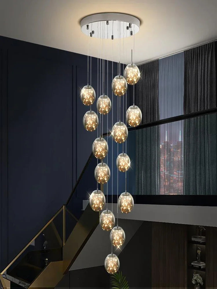 Starry Sky Staircase Lamp Long Chandelier Nordic Design Duplex Corridor Light Luxury Creative Pendant Lights Apartment Hall