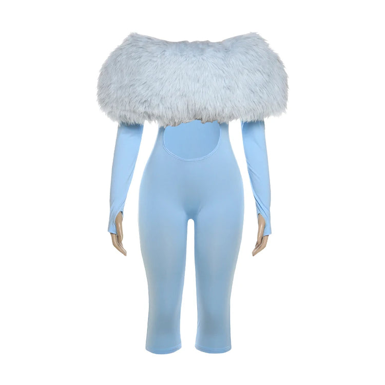 Weird Puss Furry Slash Neck Jumpsuit Woman Sexy Hollow Patchwork Full Sleeve Backless Skinny Hottie Street Autumn New Overalls