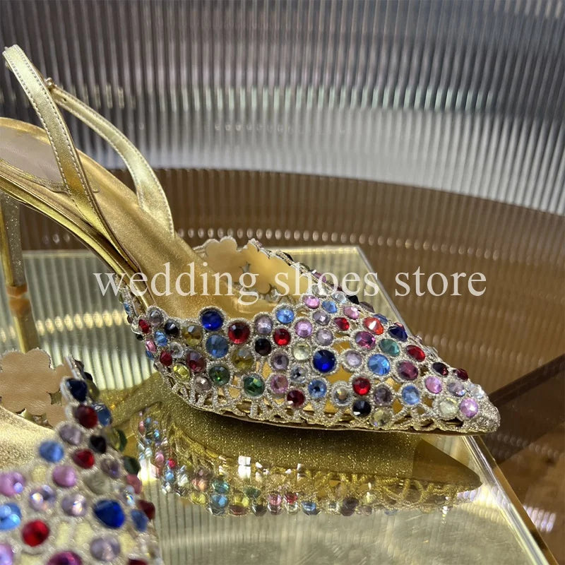 Handmade Metal Wire Braid Rhinestone Stiletto Glitter Crystal Sandals Pointed Sandals Wedding Luxury High Heel Party Women Shoes