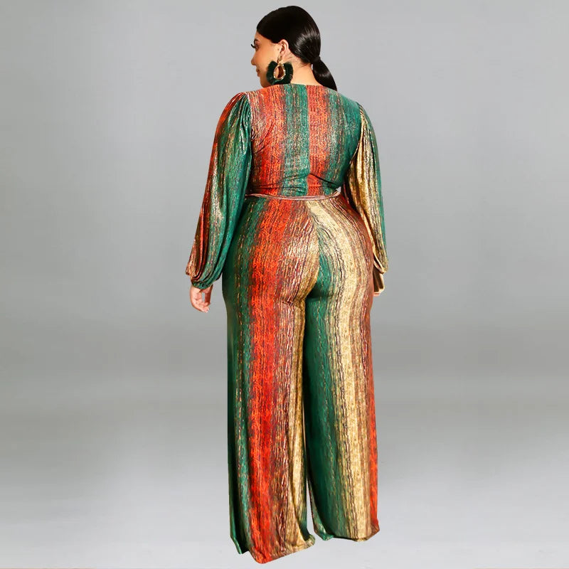 New Plus Size Women Jumpsuits Elegant V Neck Long Sleeve Rompers Office Lady Straight One Piece Outfits Wholesale Drop Shipping