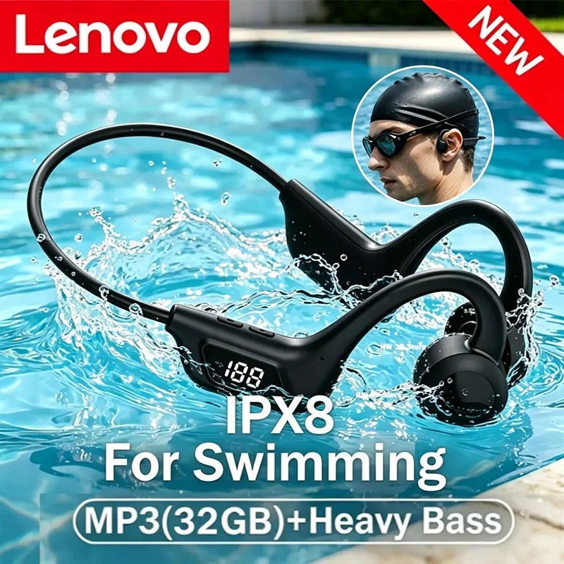 Lenovo Wireless Bone Conduction Headphones Bluetooth Earphone Sport Swimming Bluetooth Compatible Headphone Hand-free With Mic
