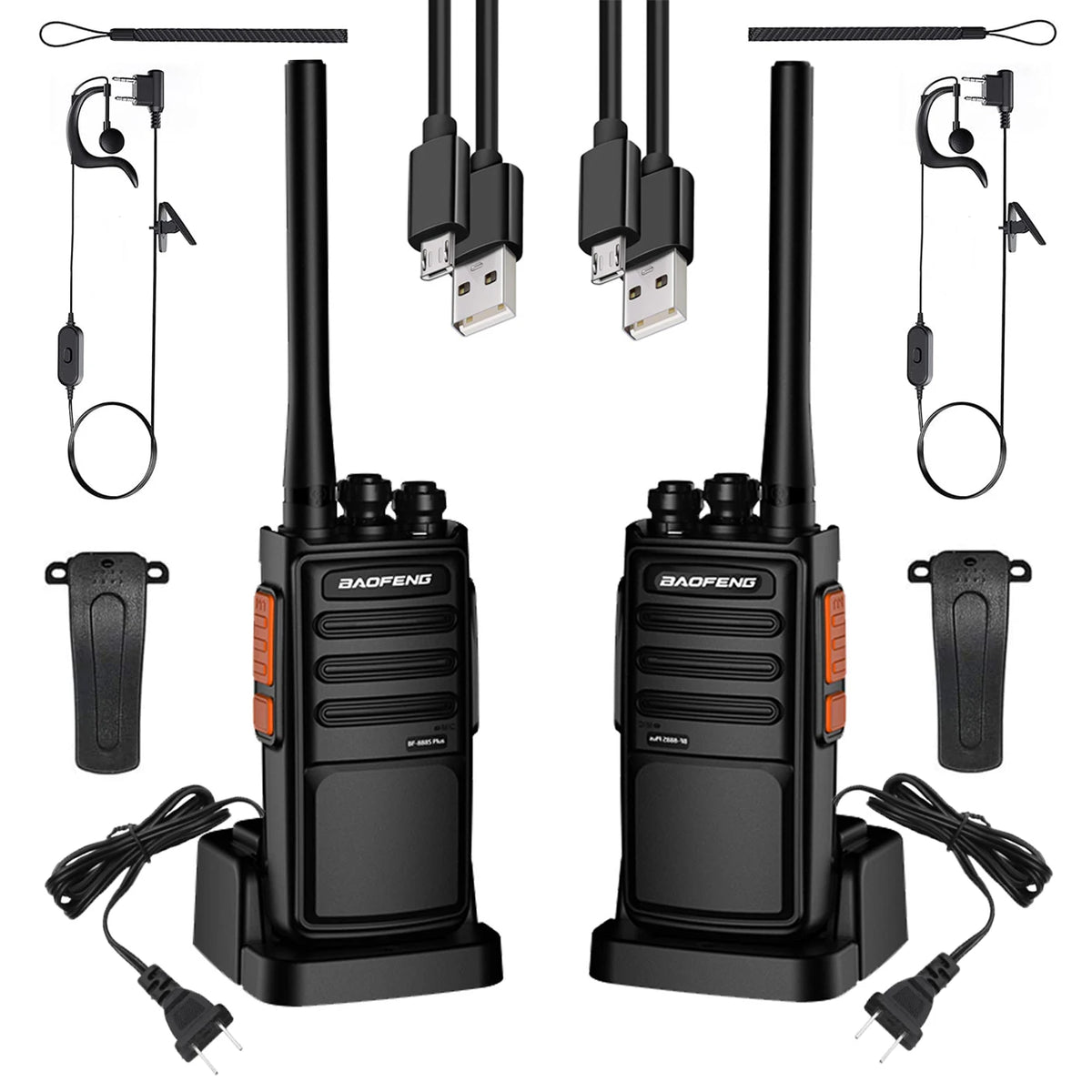 2Pcs Baofeng BF-888S Plus Walkie Talkie UHF PMR446 MHz 16CH Long Range Transceiver with USB Charger for Outdoor Communication