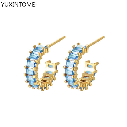 925 Sterling Silver Needle Light Blue Zircon Stud Earrings for Women Fashion Blue Enamel Pendant Earrings Luxury Jewelry Gifts