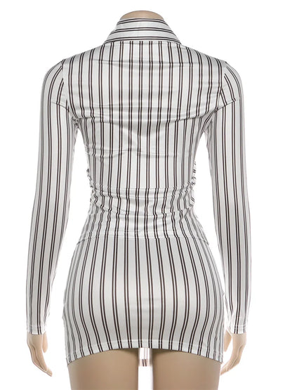 Weird Puss Stripes Print 2-Piece Set Women Tracksuit Crop Blouse+Peach Hip Skirts Matching Streetwear Office Elegant Outfits