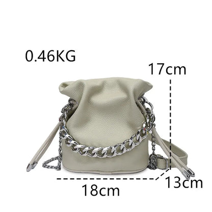 100% Genuine Leather Women Shoulder Crossbody Bags High Quality Solid Color Cow Leather Bucket Handbag Luxury Female Sac