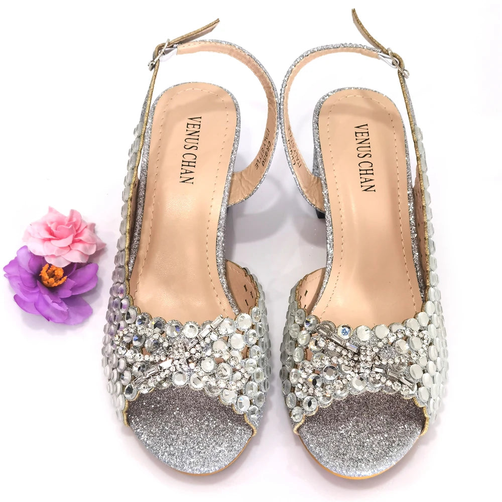 2024 New Italian Design Full Drill Elegant Wine Evening High Heels Wedding Party Shoes Matching Clutch Handbag