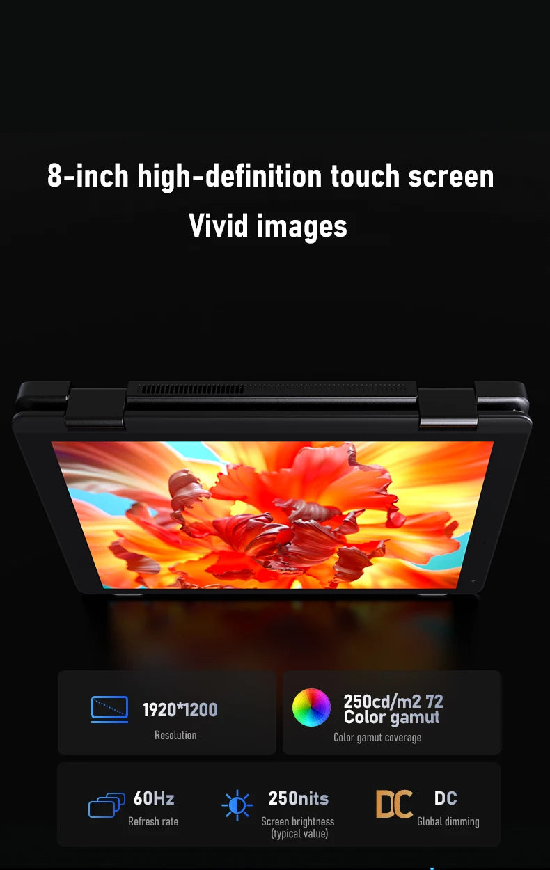 Zwide pocket book N8 Pro Intel i3-N305 touch screen 8 inch IPS 1920x1200 pixels FHD 16GB LPDDR5 mini notebook 360° flip yoga